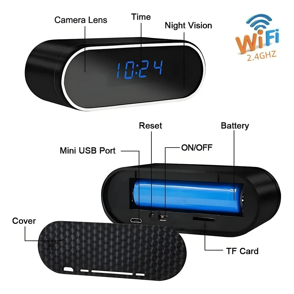 Wifi Mini Clock Camera Remote Viewing With Night Vision 1080P
